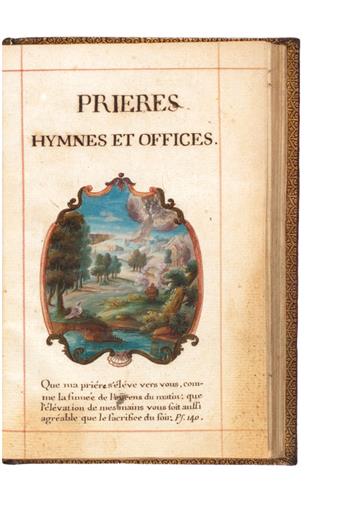 MANUSCRIPT.  Prieres, Hymnes et Offices.  Illustrated manuscript in Latin and French on paper.  1687